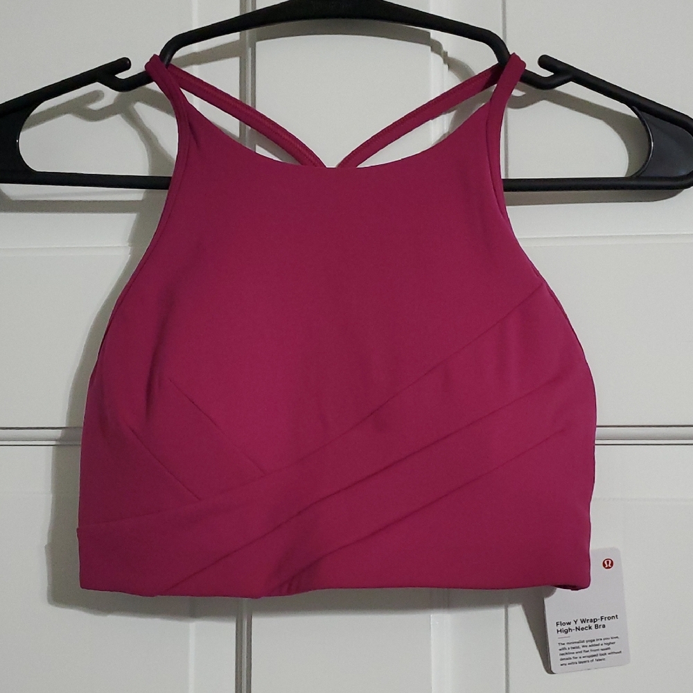 NWT Lululemon Flow Y High Neck Wrap Front Bra Sz 4 Magenta